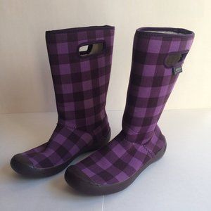 Bogs Summit Rain Boots 6 Purple Buffalo Plaid Check
